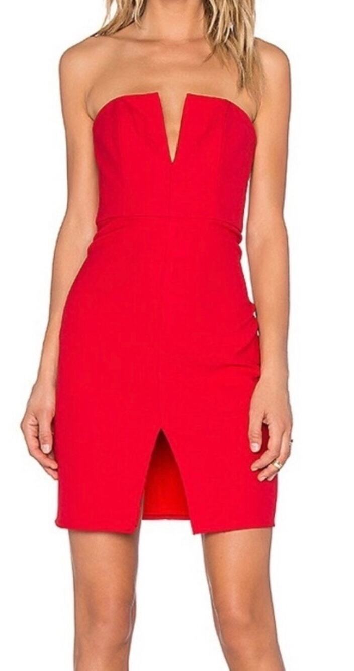 NBD Mini Dress Red Strapless Notched Bust New